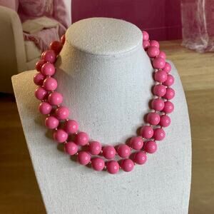 Pink Acrylic Smooth Bead Necklace w/Silver Tone Hardware Vintage 70s EUC